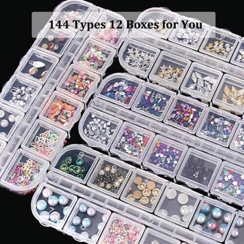 12 Boxes Mix Sizes Glass Crystal Non Hot Fix Rhinestone with Tweezers Crystal 3D glitter Nail Art Rhinestones Decorations