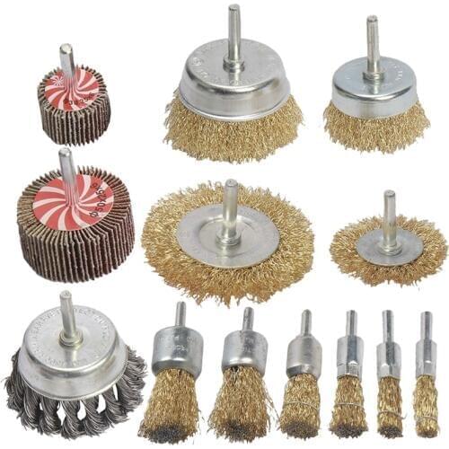 13Pcs Steel Twist Knot Wire Wheel Brush Set for Drill Crimped Cup with 1/4-Inch Shank for Rust Removal