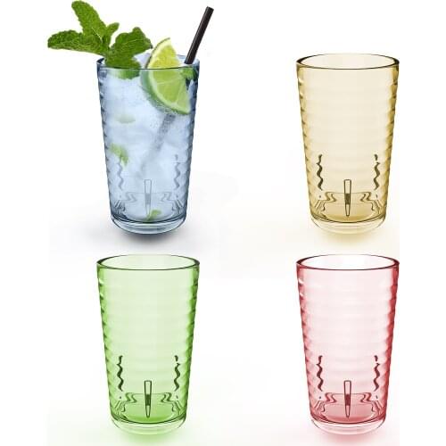 4PCS 385ml Stackable Plastic Glasses Set Of 4 Colorful Threaded Cup