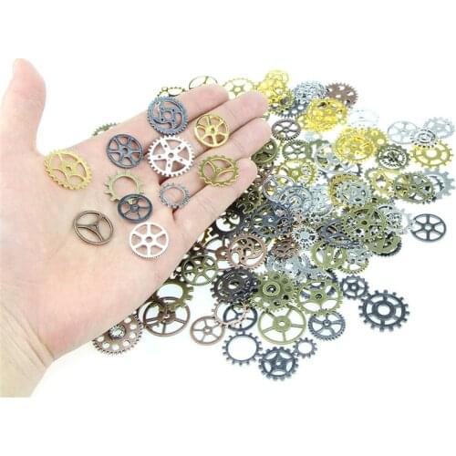 About67pcs)/lot 110g Steampunk Vintage Metal Mixed Gears Cog Wheel Charms Pendant Sets For DIY Pendant Accessories Jewelry