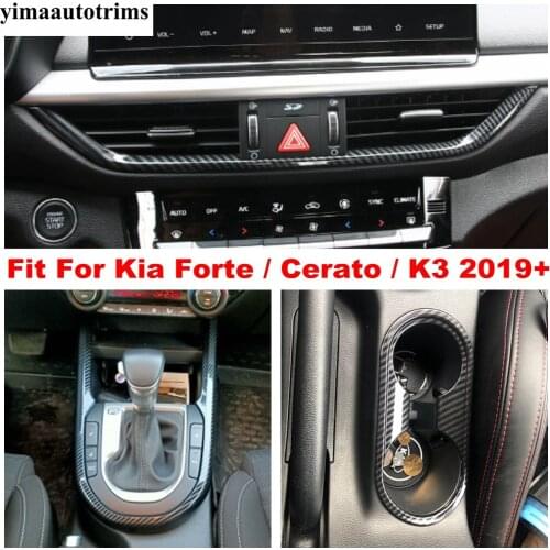 For Kia Forte / Cerato / K3 2019 - 2021 Central Warning Light Strip Shift Gear Water Cup Holder Cover Trim Carbon Fiber Interior
