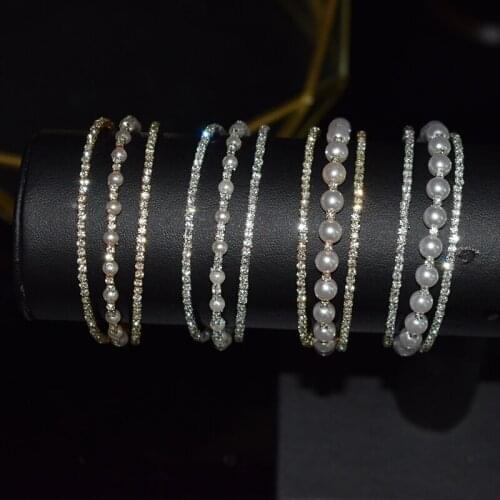 Exquisite Crystal Pearl Bracelet Womens Gold and Silver Open Bracelet Crystal Pearl Bracelet Bridal Bracelet Holiday Party Gift