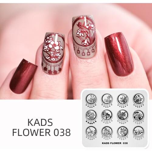 KADS Flower 038 Nail Stamping Plates Flower Theme Chinese Style Nail Art Stamper Lotus Bamboo Plum Blossom Template Stencil