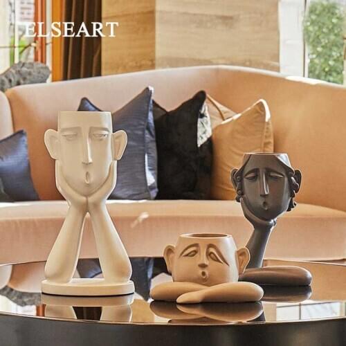 Nordic resin creative people face vase set pot home decor crafts room decoration object porcelain Vintage Art flowers vases