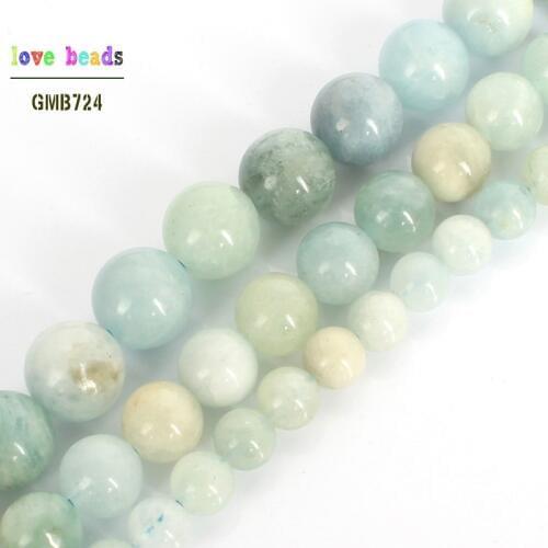 Natural Stone Beads Blue Morganite Round Loose Beads for Jewelry Making DIY Bracelets 15'' 6mm 8mm 10mm