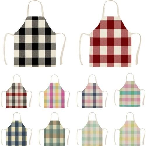White Black Checked Red Lattice Kitchen Aprons for Woman Man Home Cooking Baking Shop Cleaning Cotton Linen Apron WQ1728