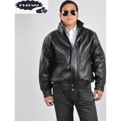 Winter Mens Stand Collar Motorycle Cowhide Genuine Jacket Biker WIndproof Overcoat Thick Padded Loose Fit Leather Coat