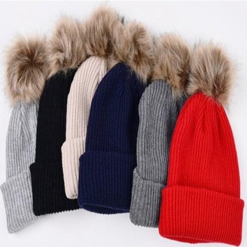 Solid Color Crimping Unisex Keep Warm Knitting Pompom Hat Autumn Winter Outdoor Women Fashion Beanie Hat Ski Cap
