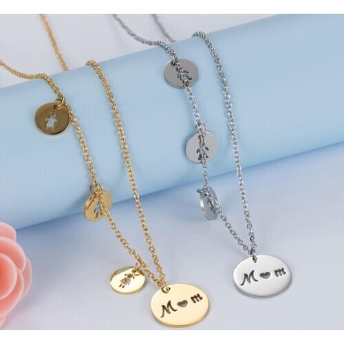 Womens Stainless Steel Necklace MOM Daughter Son Necklace Women Love Boys Girls Gold Necklaces for Women Mom Jewelry Mama