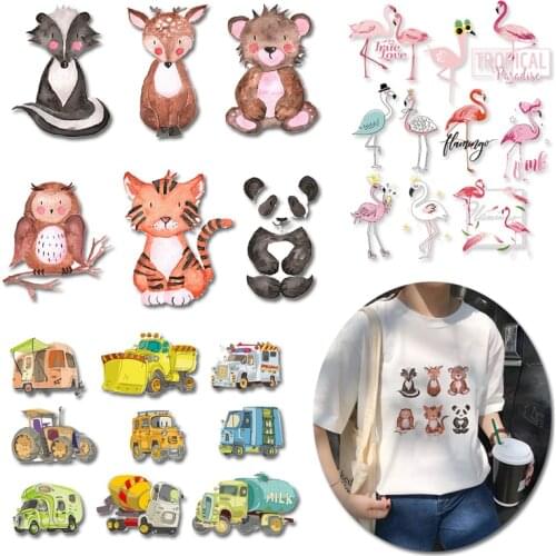 Diy Cartoon Animal/Flamingo Iron On Transfer Butterfly Patch Stickers Applique Heat Transfer Vinyl Washable Sticker Stripe Patch