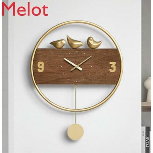Luxury Modern Wall Clock Nordic Creative Silent Simple Wood Metal Wall Clock Pendulum Swing Wandklok Bedroom Wall Clocks
