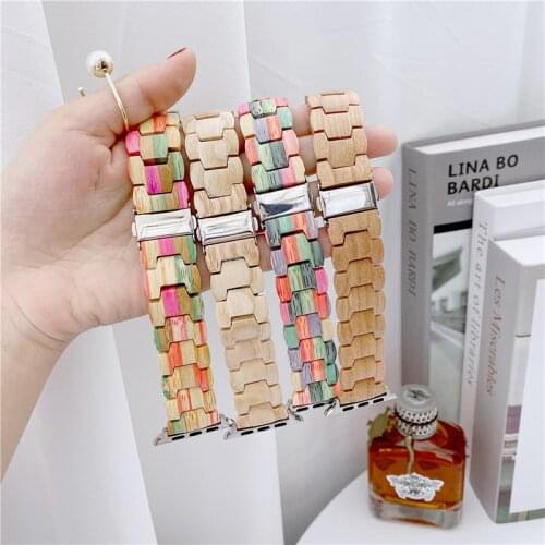 Luxury Cherry Wood WatchBand For Apple Watch 44mm 40mm 38mm 42mm For IWatch Series 6 5 4 3 2 1 Bamboo watch band Bracelet