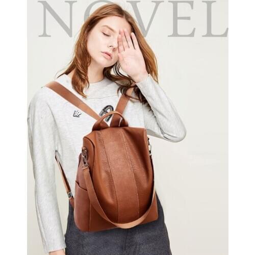 Rucksack Women Leather Pompom Backpack Anti-theft Ladies Shoulder Bag Large Capacity Simple Style Casual Mochila Travel#f35