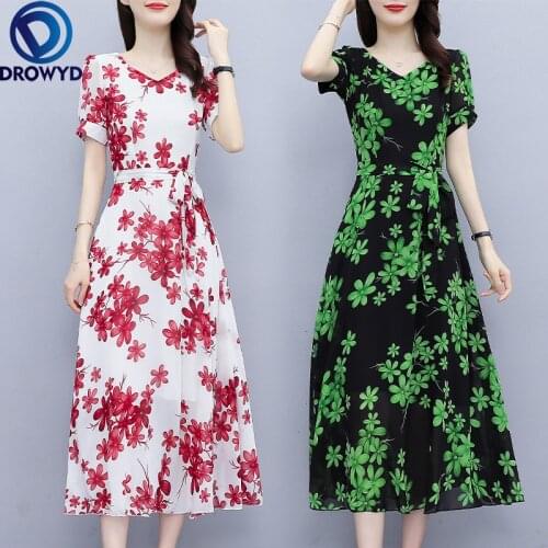 2021 New Summer Printed Chiffon V-neck Short Sleeve Fashion Popular Loose Maxi Dresses Women Boho Beach Elegant Party Vestidos