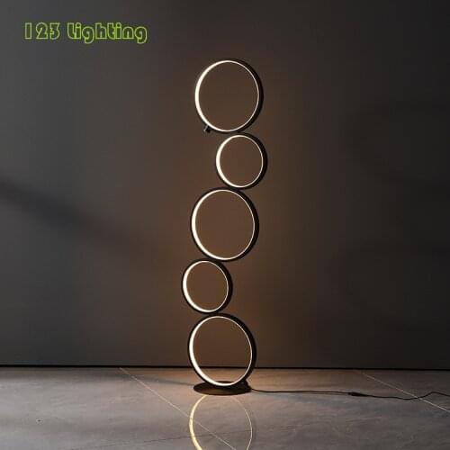 Modern LED Floor Lamp Black White Ring Parlor Bedroom Hotel Lighting Fixtures Minimalist Atmosphere Decoration Luminaire