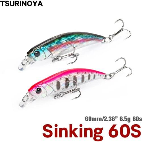 TSURINOYA DW107 Sinking Minnow Fishing Lure New Model INTRUDER 60mm 6.5g Artificial Hard Baits Trout Pike Bass Jerkbait Wobbler