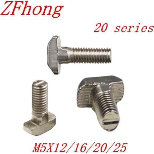 50PCS M5*12/16/20/25 T Bolt Screws Nickel Plated Hammer Head Bolt Aluminum Connector T Head Screws 20 Aluminum Profile