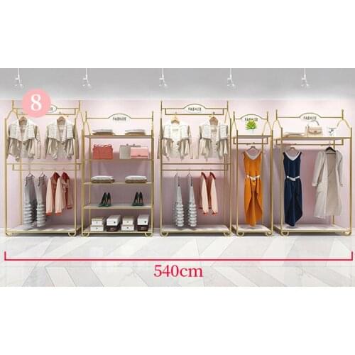 Clothing store showcase floor-style gold double womens shop special clothes shelf decoration wrought iron hanging rod