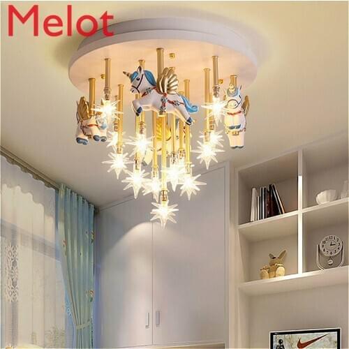 High-End Childrens Room Pegasus Chandelier Bedroom Eye Protection Cartoon Unicorn European Modern Room Princess Lamp
