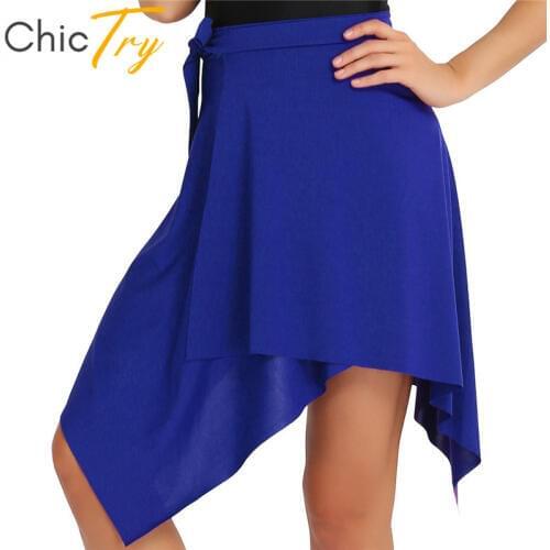 ChicTry Fashion Women Stretchy Asymmetrical Short Wrap Skirt Latin Dance Skirt Adult Rumba Samba Tango Latin Stage Dance Costume