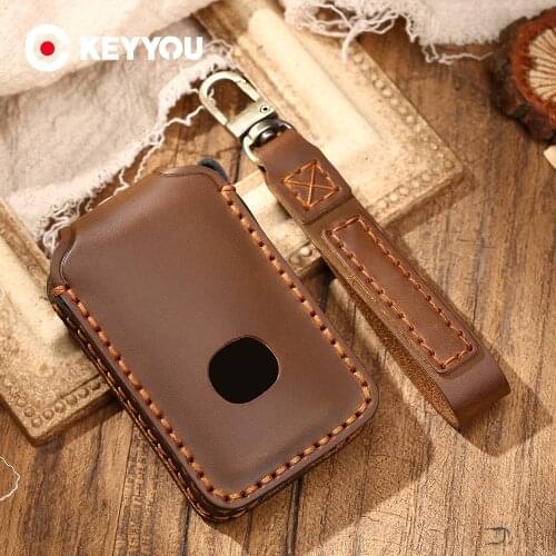 KEYYOU Genuine Leather Car Key Case Protection Cover For Mazda 3 Alexa CX4 CX5 CX8 2019 2020 3 Buttons Smart Remote Car Styling