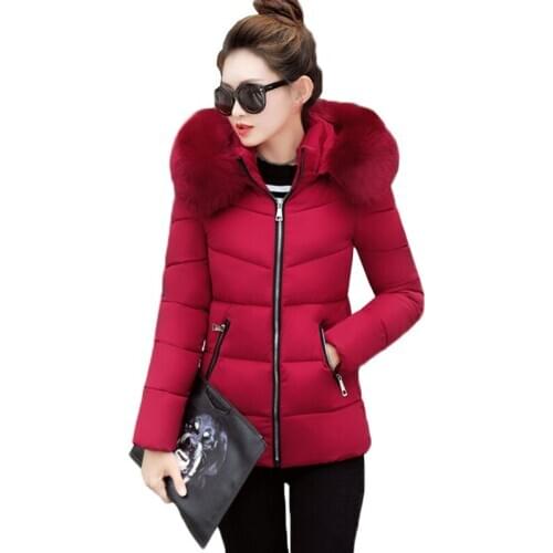 2020 Winter Women Jacket Hooded Coat Fur collar Thicken Warm Short Jacket Female Plus size 4XL Outerwear Parka Ladies Basic Coat