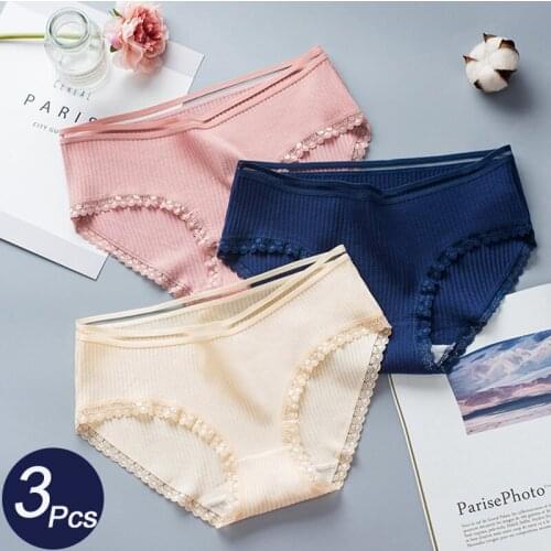 3Pcs/lot Sexy Womens Cotton Panties Hip Lift Hollow Out Briefs Mid Waist Female Comfort Breathable Panty Solid Lady Lingerie