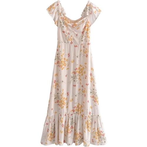 Summer 2021 womenswear French vintage idyllic floral print one-line dress