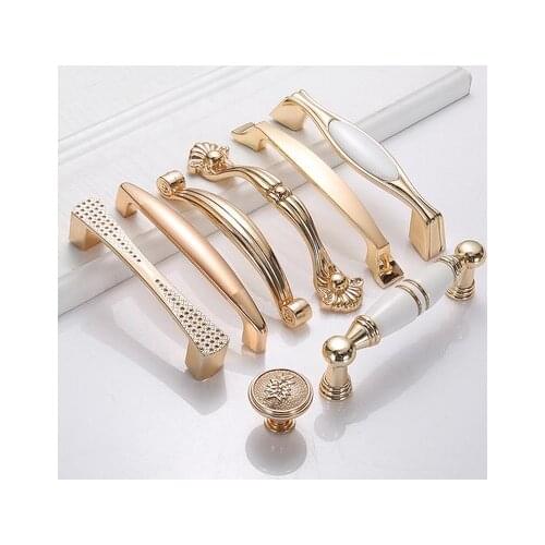 Gold Door Handles Wardrobe Drawer Pulls Kitchen Cabinet Knobs and Handles Fittings for Furniture Handles Hardware Accessories