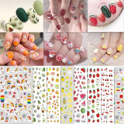 1 Sheet Letters Flowers Rainbow Avocado Watermelon Full Wraps Nail Art Water Transfer Stickers Manicure Decals DIY