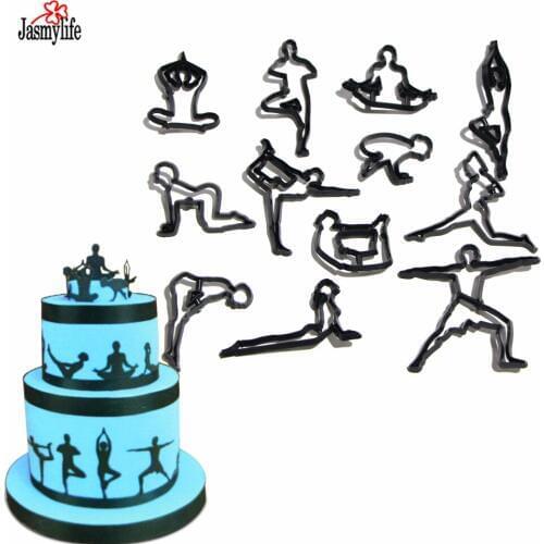 12PCS/SET Yoga Figures Silhouette Cookie Cutter Plastic Yoga Fondant Biscuit Mold Cutter Baking Cake Mold Cake Decorating Tools