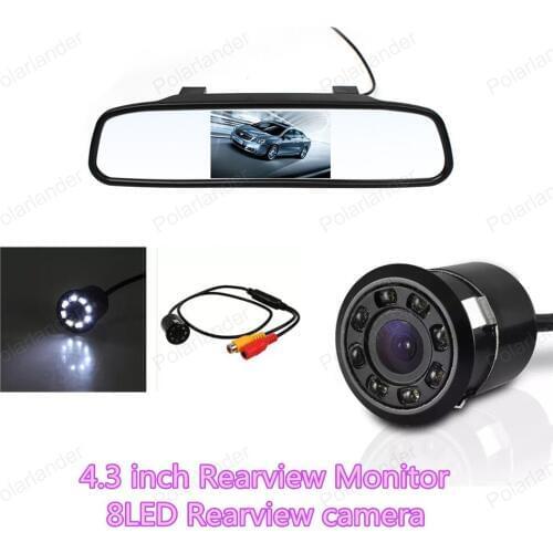4.3 inch tft lcd Rearview Mirror Monitor kit for Car Rear reversing backup 8 LED IR night vision reverse parking camera