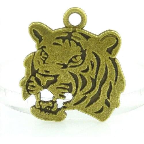 5pcs 27*24mm Antique Bronze Tiger Head Charm Pendant for DIY Necklace Jewelry Making Handmade Craft 15916