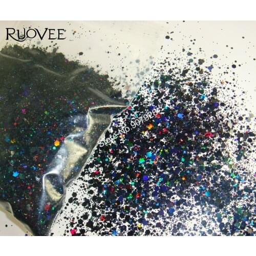 50gram x Mixed Laser Black Colors(Glitter Powder+Hexagon)Shape for Nail Art Decoration and Glitter Crafts