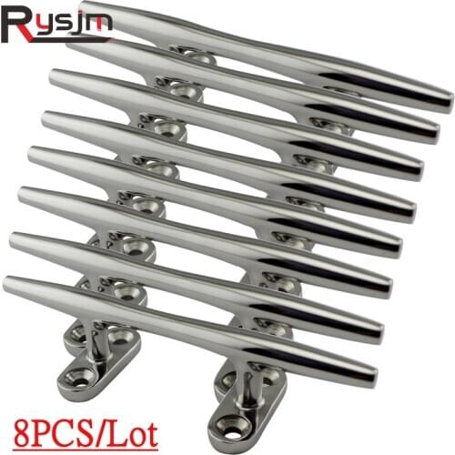 8PCS 5inch Stainless Steel Boat Deck Hollow Open Base Cleat Flush Mooring Cleat For Marine Yacht Ship Deck Rope Cleats