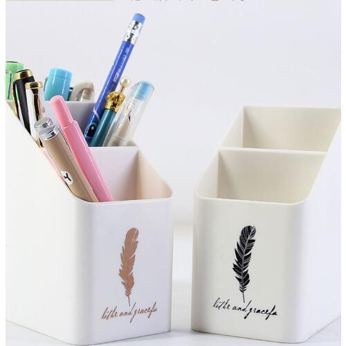 ABS Trapezoid Pen Holder 3 Grid Kawaii Desk Pencil Holder Carton Desktop Pen Creative Office Accessories