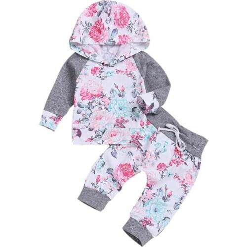 Arloneet Newborn childrens clothing baby girl clothes Infant Baby Girl Floral Tops Hoodie Pants Outfits 2Pcs Set Clothes l0802