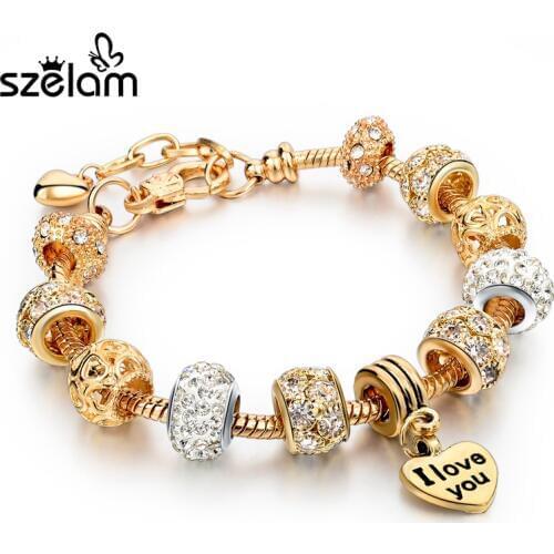 Szelam Heart Charm Bracelets For Women Snake Chain Gold Color Bracelets & Bangles Fashion Jewelry SBR150074