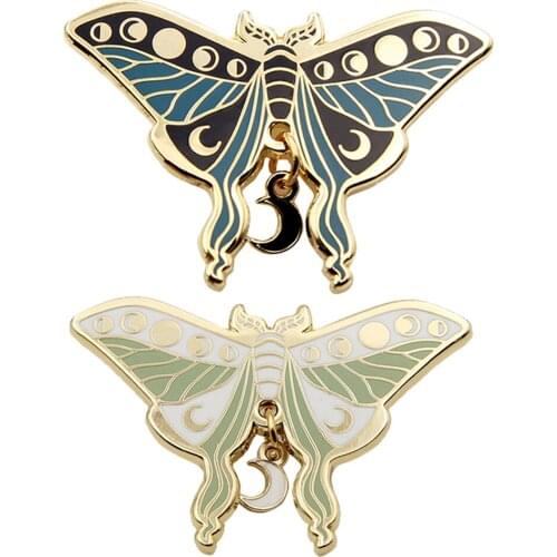 Butterfly Brooch Enamel Pins Lunar Moth Badges Moon Phases Brooches Jewelry Gift