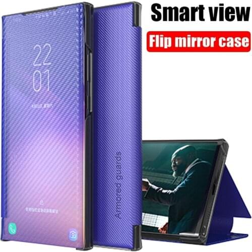 Luxury Smart View Flip Case For Xiaomi Mi Poco X3 NFC M3 Pro Redmi Note 9 9S 10 Pro Max Card Stander Carbon Fiber Cover Case