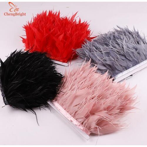 CHENGVRIGHT 10 Yards 10-15CM Ostrich Feathers Goose Feather For Crafts Trims Skirt/Dress/Costume Feathers Ribbon Ratin Plumes