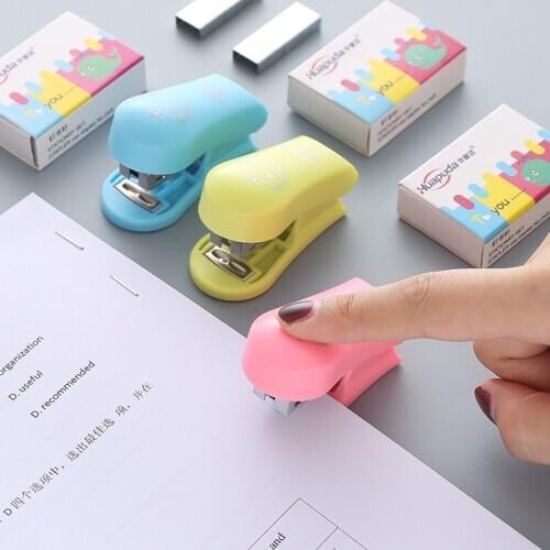 Mini Color Stapler + Pins Student Small Portable Stapler Set Staionery Paper Clip Binding Binder Book Office School Supplies