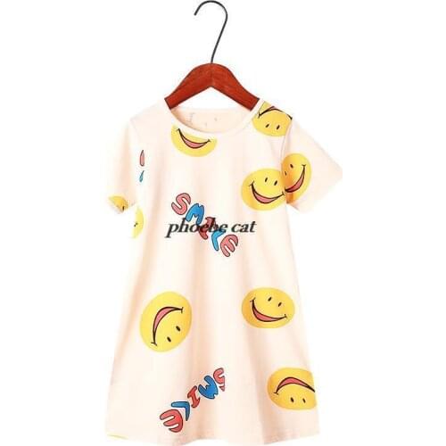 Smile Cartoon Kids Pajama Dress Cotton Toddler Girls Nightgown Summer Short Sleeve Children Nightdress Baby Sleepwear Dresses