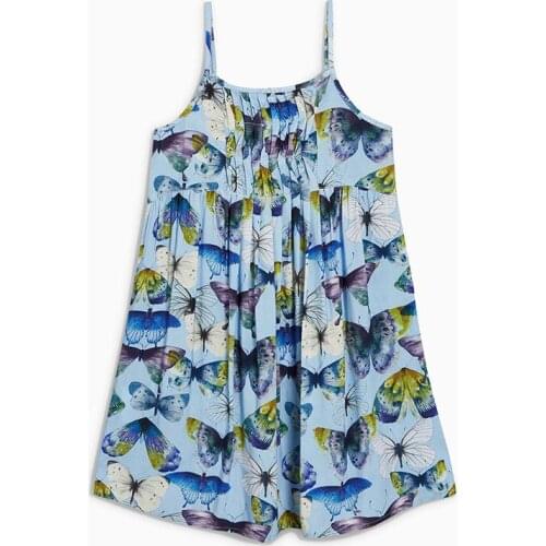 Little Maven New Summer Lovely Kids Sleeveless Light Blue Butterflies Printed Knitted Cotton Big Girls 4-10yrs Casual Dresses