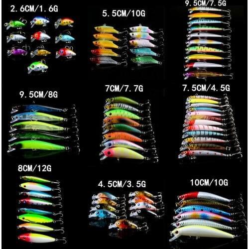 78pcs/lot Mixed Lifelike Minnow/Pencil/VIB and Crank Fishing Lures Artificial High Quality 78 Colors Wobblers Fishing Tackle