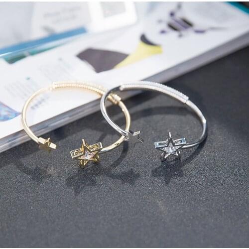 Exquisite Silver Color White Zircon Star Bangle Bracelet for Women Cocktail Party Star Zircon Bangle Birthday Gift Party Jewelry