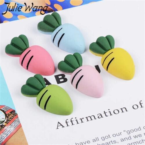 Julie Wang 20PCS Resin Cartoon Radish Charms Vegetables Random Mixed Colors Flat Back Pendants Jewelry Making Accessory Decor