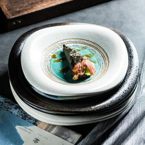 Hand-Painted Reverse Side Lotus Shallow Dish Irregular Shaped Ceramic Plate Creative Tableware Set Noodles Pasta Plate