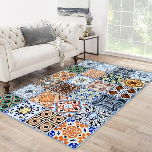 Colorful blue carpet checkered colorful ethnic patterned carpet modern carpet living room carpet free shipping soft