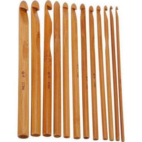 12Pcs Sweater knitting Circular Bamboo Handle Crochet Hooks Smooth Weave Craft Needle MY